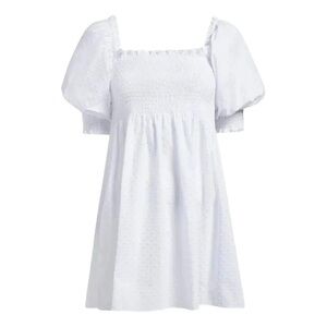 NEW Hill House Athena Nap Dress White Swiss Dot Smocked XS